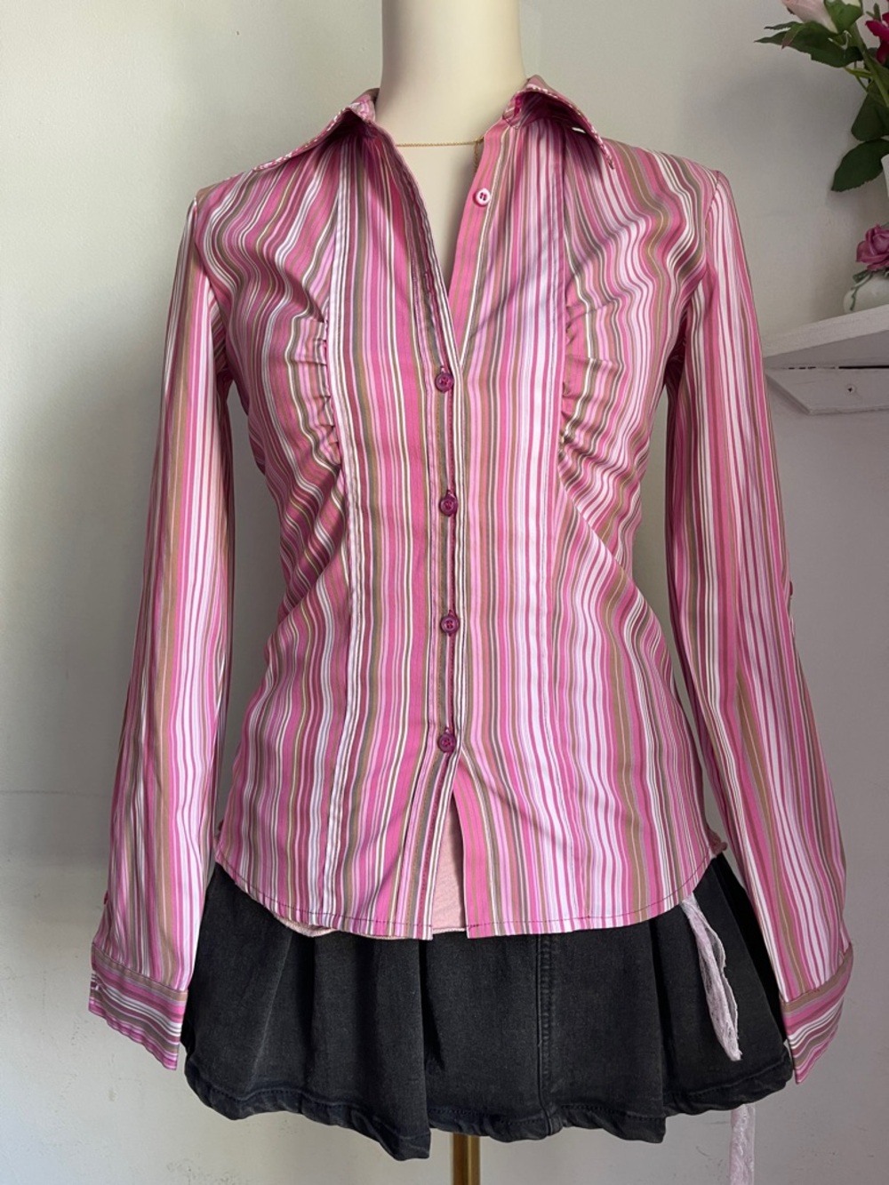 Women’s Pink Striped Button-Up Shirt - Picture 4 of 6